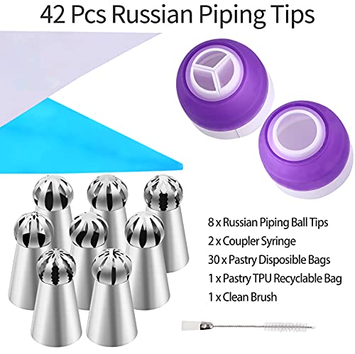 Russian Ball Piping Tips Set, 42 Piece Cake Decorating Kit with Icing Bags - color: Ball