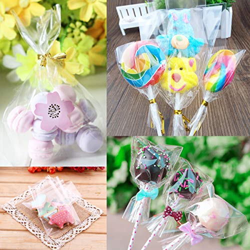 Cake Pop Bags, Augshy 300 Pcs Cellophane Treat Bags 3x5 with 300 Twist Ties 1.4 mils Thickness OPP Plastic Bags for Lollipop Candy Chocolate Cookie Wrapping Buffet (Pack of 3) - size: 3x5 Inches (Pack of 3)