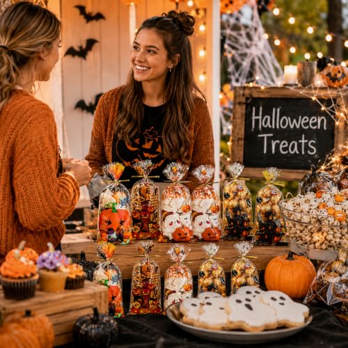 NPLUX Halloween Cellophane Treat Bags, 100 Pack, 4 Designs, 4.8 x 10.6 in - color: Halloween Designs-4.8×10.6 Inch-100