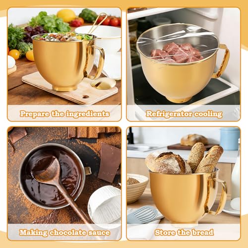 5 Quart Mixing Bowl for KitchenAid Stand Mixers, Food-Grade Stainless Steel Bowl with Handle & Clasp, Compatible with Tilt-Head 4.5–5 Qt Models – Fits K45, K45SS, KSM75, KSM150, KSM95 - color: Golden, size: 5QT