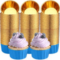 300 Pack Blue Gold Cupcake Liners Bulk Disposable Foil Muffin Cup - color: Blue Gold