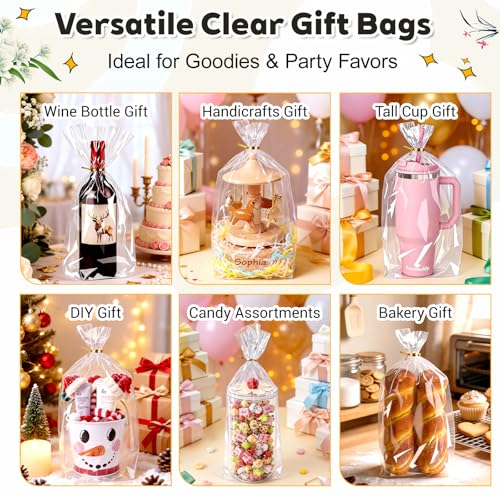 PigPotParty Cellophane Gift Bags 8x14 Inch, 100 Pack, Clear Goodie Bags - color: 8x14 Inch (Pack of 100)