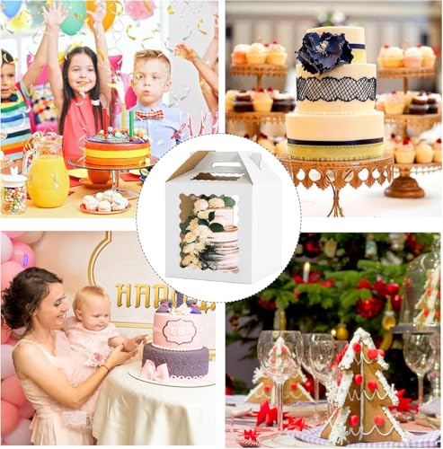 3 Pack 12x12x12 Inch Tall Cake Boxes with windows,10in 12in Large Tiered Cake Box, Disposable Tall Cake Carrier, Layer Tall Baking Carrier with Handle for Wedding, Birthday