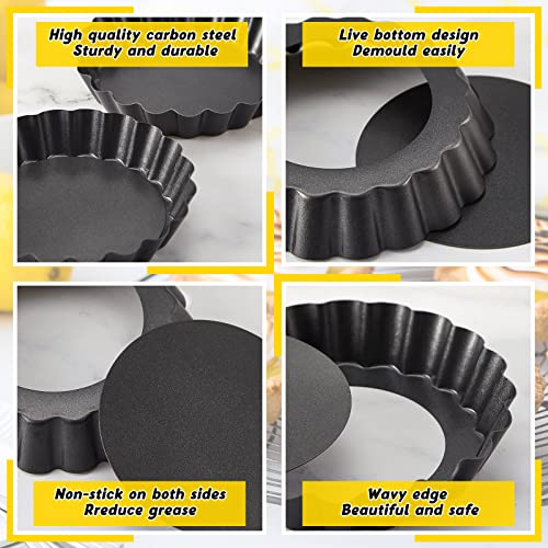 Tessco for you 16 Pcs Mini Tart Pans for Baking, Black Gray Round - size: 4 Inch (Round), style: Black Gray Round