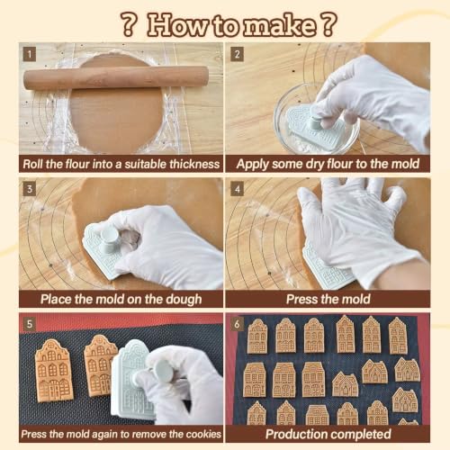 Tiny Gingerbread House Cookie Cutters, Real Estate Cookie Cutters with Split Spring Pusher, House Biscuit Mold for DIY Chirstmas Day Holiday Party Decorations - Set of 4 - color: House Cookie Cutter