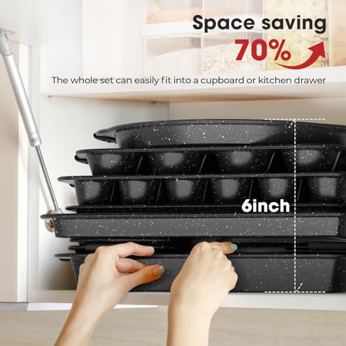 11-Piece Nonstick Baking Pans Set, Stackable Bakeware Sets, Black