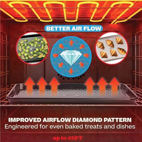 Baker's Secret Baking Sheet Pan Set, 2x Cookie Sheets for Oven 13.8x10', Diamond Texture Premium Air Flow Circulation, Baking Trays, Extra Thick 0.6mm Diamond Base PFOA, PFOS, PTFE and PFAS free - color: Black, size: 2 Pack Quarter Sheet
