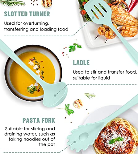 Green Kitchen Utensils Set-12 Pieces Silicone Cooking Utensils Set - color: Green