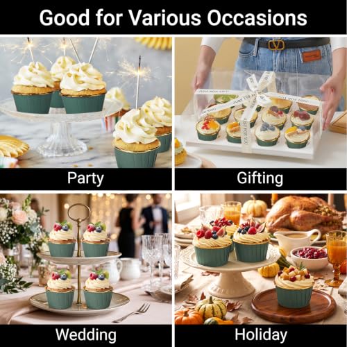 EUSOAR Green Cupcake Liners, 50pcs 3.5oz Aluminum Foil Baking Cupcake Cups - color: Dark Green/Gold, size: 50pcs