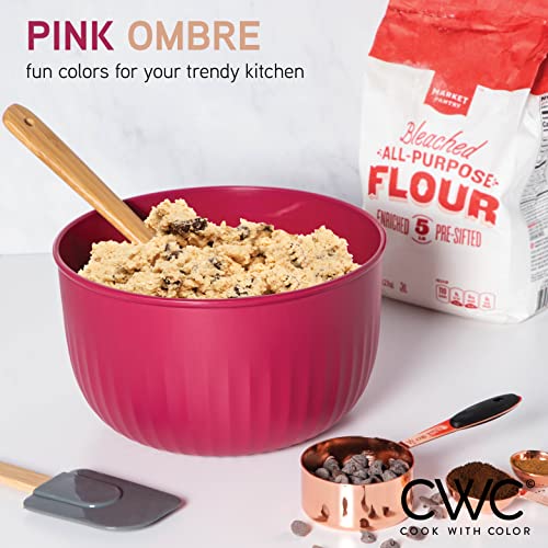 COOK WITH COLOR Prep Bowls with Lids- Wide and Deep Nesting Plastic Small Mixing Bowl Set with Lids, 8 Piece Set - Deep Bowls, Rose - color: Rose, size: 8 Piece Set - Deep Bowls