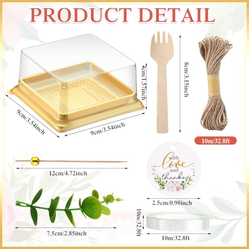 Honeydak 3.5 Inch Individual Cupcake Containers with Lids, Gold, 50 Sets - color: Gold