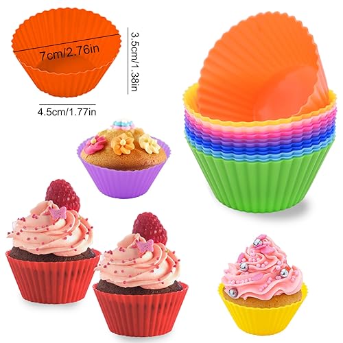 AKOAK Reusable Silicone Non-stick Baking Cups, Cake Molds, Kitchen Baking Cooking Accessories, DIY Cake Making Tools - Pack of 10 (Red) - color: Red