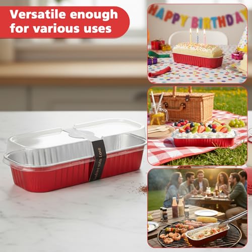 100 Pack Mini Loaf Pans with Lids and Spoons,6.8oz Red Small Foil Loaf Pans - color: Red