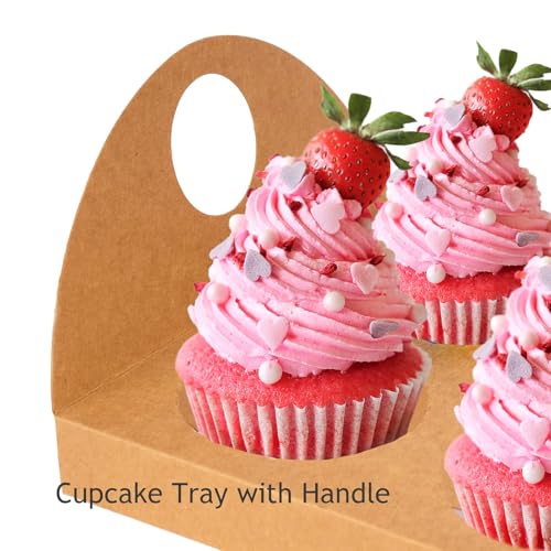UnicoPak 20 Pack Brown Cupcake Boxes with Handle Tray - 4" Tall Large Muffin Boxes for 6 Cupcakes - Professional Food-Grade Cardboard Window Boxes for High Frosting, Toppers & Jumbo Treats - color: 20 pack brown