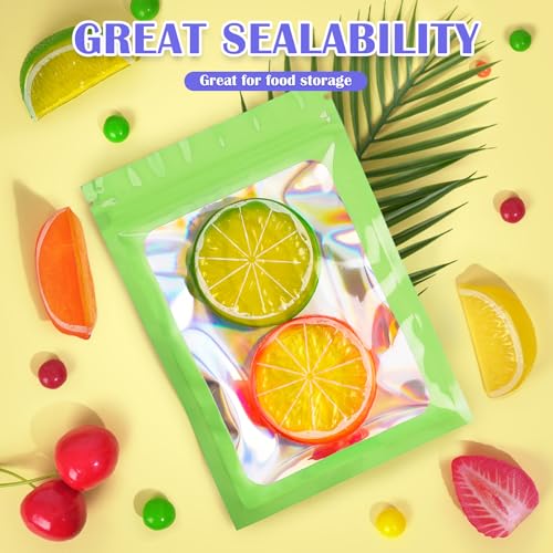 JETMORE Holographic Bags, 100 PCS Mylar Bags, Green Candy Bags, 2.8x3.9in - color: Green, size: 2.8*3.9inch
