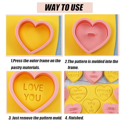 Heart Cookie Cutter Set, 10 Pcs 3D Pressable Biscuit Cutter and Stamps, Valentine's Day Cookie Molds Wedding Party DIY Cake Decorating Kit (B10) - color: B10