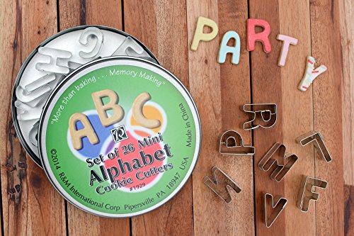 R&M Mini Alphabet 26-Piece Cookie Cutter Set – 1" A-Z Steel Letter Cutters in Storage Tin for Cookies, Crafts, & Fondant - size: 1" Size, style: Alphabet