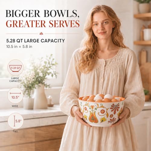 TP Melamine Mixing Bowl Set with Lids, Salad Bowl Set of 3, Aztec Bloom - color: Aztec Bloom, size: Large