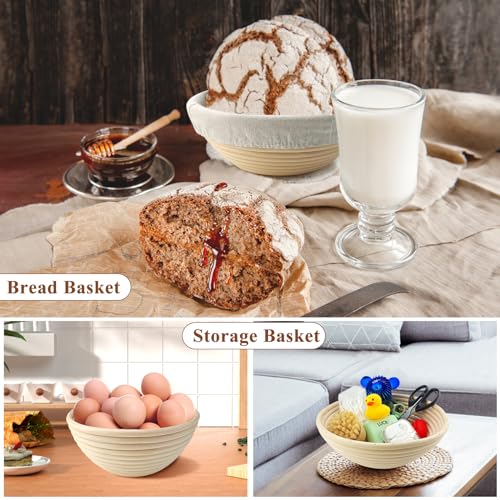 Banneton Bread Proofing Baskets, Set of 2, 9-Inch Round & 10-Inch Oval - size: 9'' round+10''oval