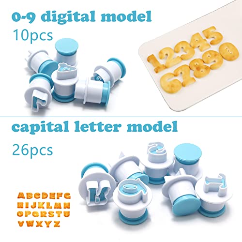 26PCS/Set Cookie Stamp Impress Cookie Cutters Alphabet Letter Cake Biscuit Mold Letter Shape DIY Cookie Biscuit Alphabet Cake Tool Embosser Cutter (Upper Case Shape with Number) - size: Style 2