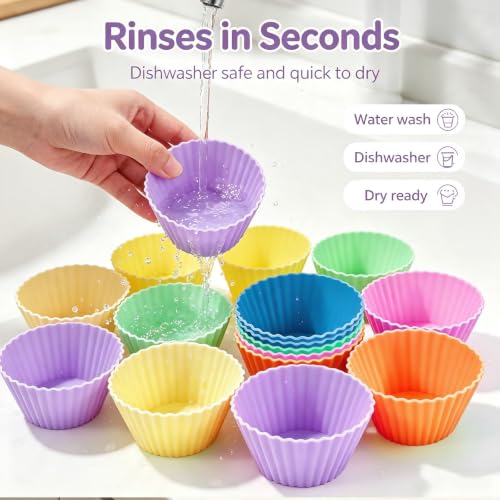 12 Pack Silicone Baking Cups, 6 Colors Silicone Muffin Liners Reusable - color: Colorful