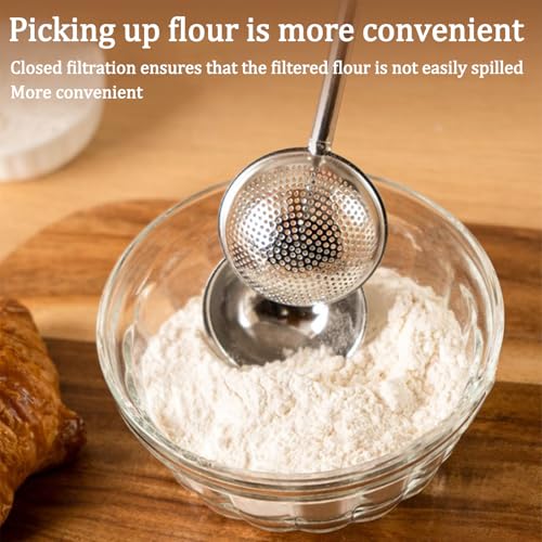 Powdered Sugar Shaker Duster, Flour Duster for Bread Baking with Stainless Steel Spring-operated Handle for Sugar Flour and Spices