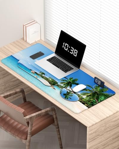 Large Mouse Pad with Wrist Rests for Keyboard & Mouse, Thick Soft Ergonomic Memory Foam Wrist Supports, Big & Long Desk Mat 35.5 x 15.7 in, for Office Gaming Computer, Beach and Trees - color: Beach and Coconut Trees