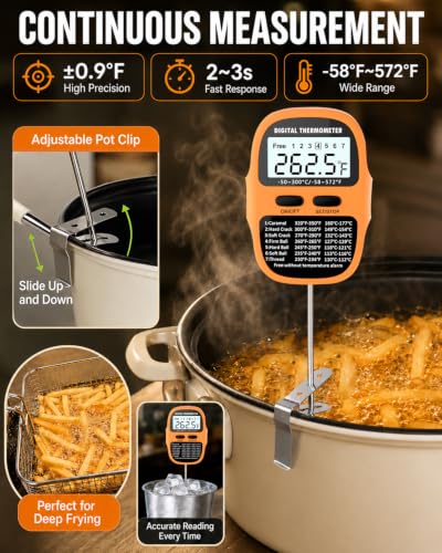 Candy Thermometer Digital Deep Fry Oil Thermometer with 7 Preset Modes - color: ORANGE