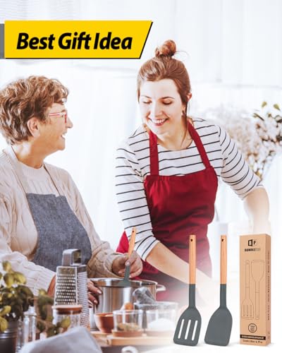 BUNDLEPRO Silicone Spatula, Solid & Slotted Turner, BPA-Free, 2 Pack, Gray - color: Dark Gray