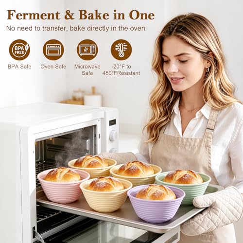 4 Pack Silicone Banneton Bread Proofing Baskets, 5" Collapsible Non-Stick Sourdough Proofing Bowls for Bread Baking, Round Dough Rising Baskets - size: 5"Round Basket-4 PCS