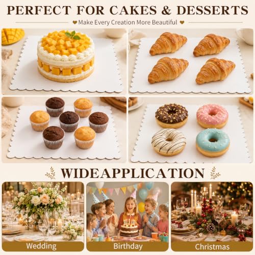 12 Inch Wave Cake Boards 25-Packs Squares Base Food-Grade Cardboard Wave Cake Plate for Wedding Birthday Pizza Desserts Parties Food Bottoms - size: 12inch/25pcs