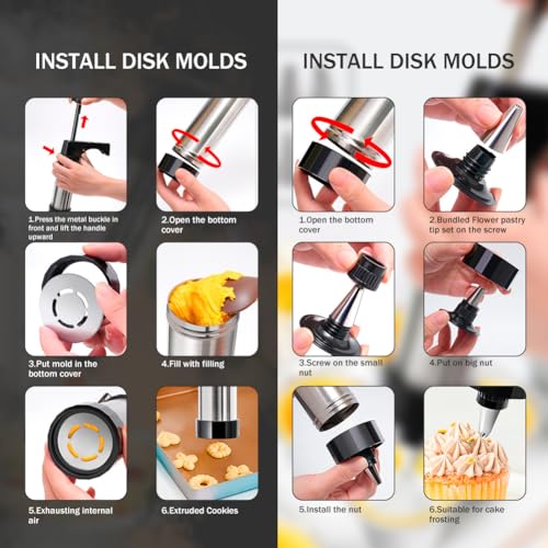 Stainless Steel Cookie Press, Spritz Cookie Maker with 13 Discs & 8 Tips