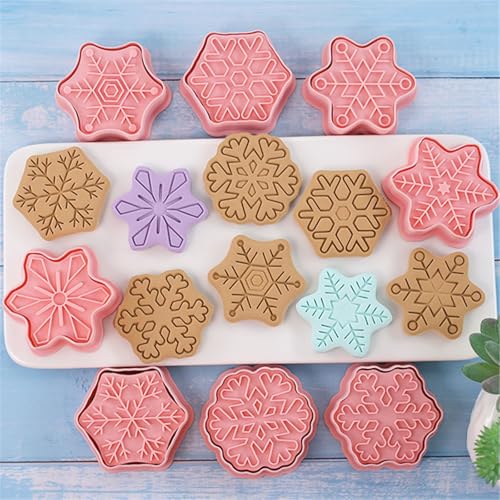 Snowflake Shaped Cookie Stamps Set Christmas Baking Plastic 8Pcs