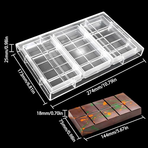 GRAINRAIN Polycarbonate Deep Filled Chocolate Bar Mold for Energy Protein Bars, Chocolate Snakes, Covered Cookies - Durable DIY Candy Making Tool (19416) - color: 19416