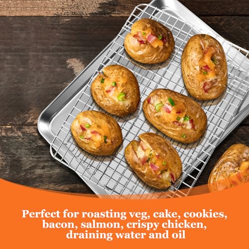 Half Sheet Baking Pan & Wire Rack, Leonyo 17.5" x 13" Large Stainless Steel Cookie Sheets with Cooling Rack Set, Nonstick & Oven Safe Commercial Baking Tray Pans - 4 Pack - size: Half Sheet Pan