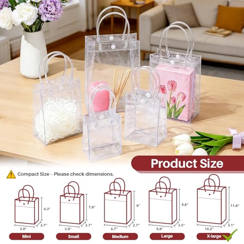 MAQIHAN Clear Gift Bags with Handles - X-Large Clear Party Favor Bags - size: 10.2x11.8x3.1 Inch