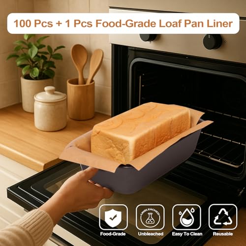 Unbleached Parchment Paper Loaf Pan Liner - Precut 9''x5'' Non-Stick, Fits 8.5''x4.5''/10''x5'' Loaf Pans, Heat-Resistant 430°F, Food-Safe for Bread Baking (100 Pcs & 1 Silicone Liner) - size: 9x5 inches - 100 pieces Paper + 1 piece Silicone