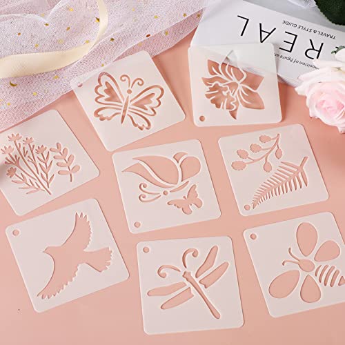 Augshy 56 Pack Flower Stencils for Painting, Butterfly and Bird, 3 Inch - style: Flowering Plants