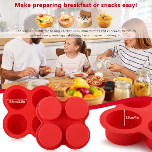 2 Pack Silicone Egg Bite Molds, with 1 Spatula & 1 Brush - color: Red