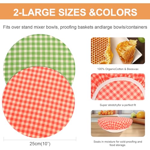 2Pcs 10inch Reusable Beeswax Elastic Bowl Covers for Bread Proofing - style: checkered