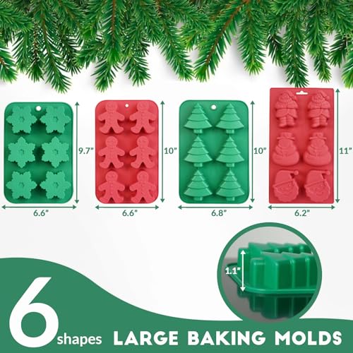 HKNMTT Christmas Silicone Soap Molds, 4 PCS Large Size Xmas Soap Cake Mold Set, 3D Tree Snowflake Gingerbread Santa Snowman Moulds for Home DIY Gifts Candles Chocolate Ice Cube Bath Bombs Jelly - style: Christmas 4PCS