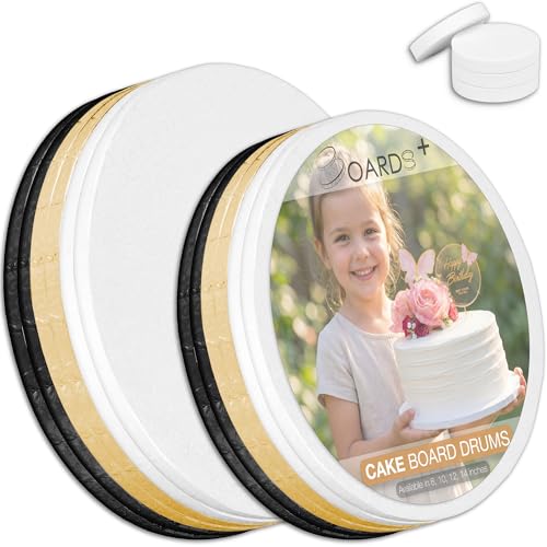 0.5" Cake Drums 10 & 12 Inch (6 Pack/Size) White, Gold & Black Color Bundle - color: White + Black + Gold