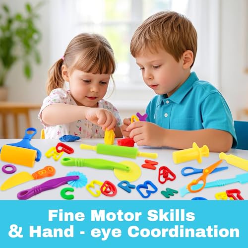 Dough Tools 35pcs Dough Tools Play for Kids Clay Accessories with Rolling Pins,Letter Cutters,Roller,Safety Scissors,Plastic Knife - color: Letter