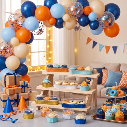 Blushtier 180 Pcs/60 Set Mini Loaf Cake Pans with Lids,Blue and Orange - color: Vibrant