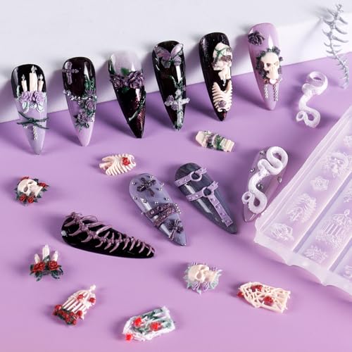 Laza 4pcs Gothic Silicone Nail Art Molds 3D Skull Rose Shaped Nail Molds - color: Skull rose
