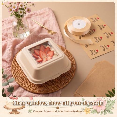 Bento Cake Box Clamshell Container Kit, 50 Set, Wooden Color - color: Wooden Color