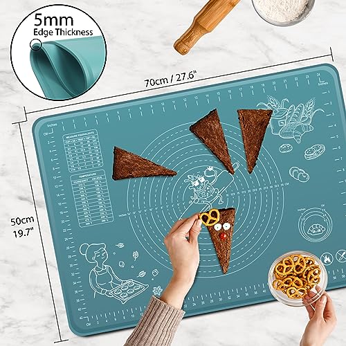 Silicone Pastry Mat 28" x 20" Extra Thick Non Stick Baking Mat with Measurements and Edge Heightening, Food Grade Silicone Rolling Mat for Pastry, Bread, Cookies, Pizza, Fondant, Pasta - color: Indigo, size: 28"L x 20"W