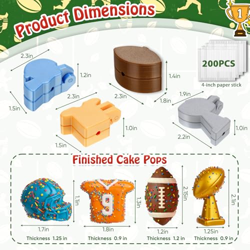 4 Pcs Football Cake Pop Mold with 200 Sticks Football - style: Football