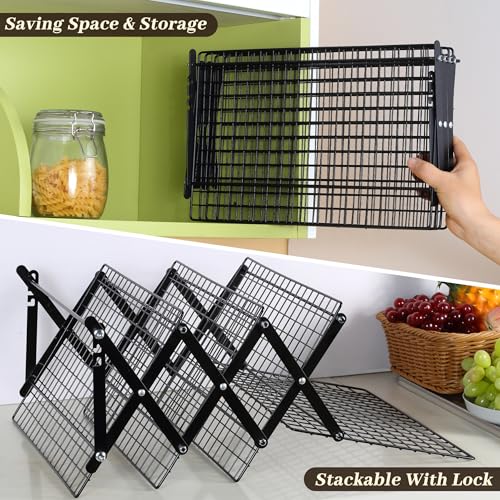 Pleafind 2/3/4-Tier Collapsible Cooling Rack - 3 Setting Design, Adjustable ＆ Stackable Baking Rack, 5 Modes Cooling Racks for Cooking and Baking, Roasting ＆ Grilling Gifts for Picnic Party - color: Black