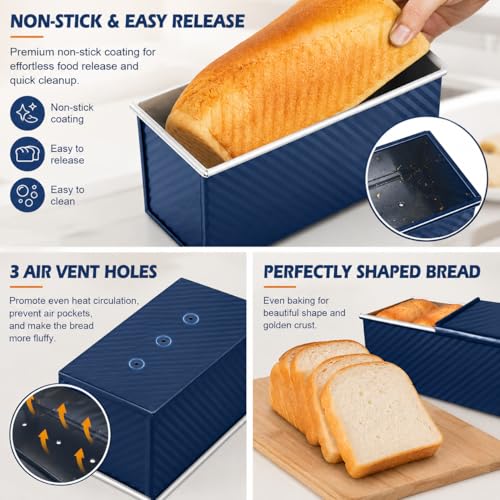 Bread Loaf Pan with Lid-2Pack, 2.2LB & 1LB - color: Blue with White Interior, size: 2.2LB & 1LB